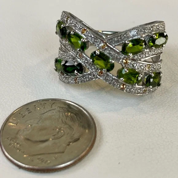 2.22ct Tsavorite & Sapphire Silver Ring 925  size 8 - Picture 11 of 12